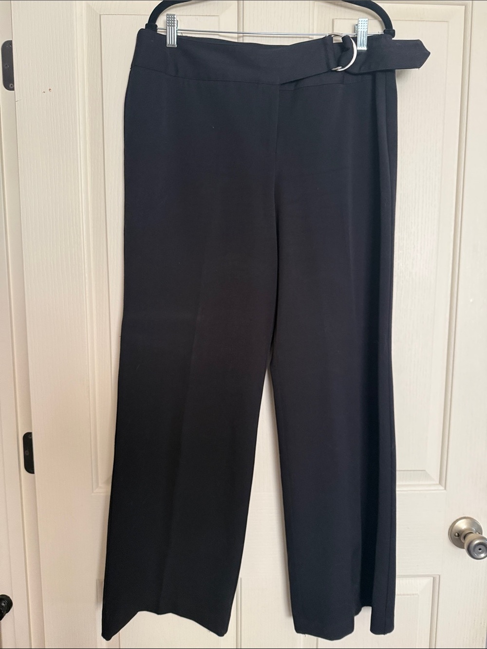 Black Wide-Leg Belted Women's Pants
